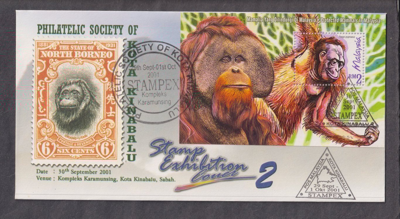 Malaysia, 2001, Mint, Post Malaysia, Kota Kinabalu, "Protected Mammals In Malaysia", 29 Sept - 1 Okt 2001, 6cents, RM2