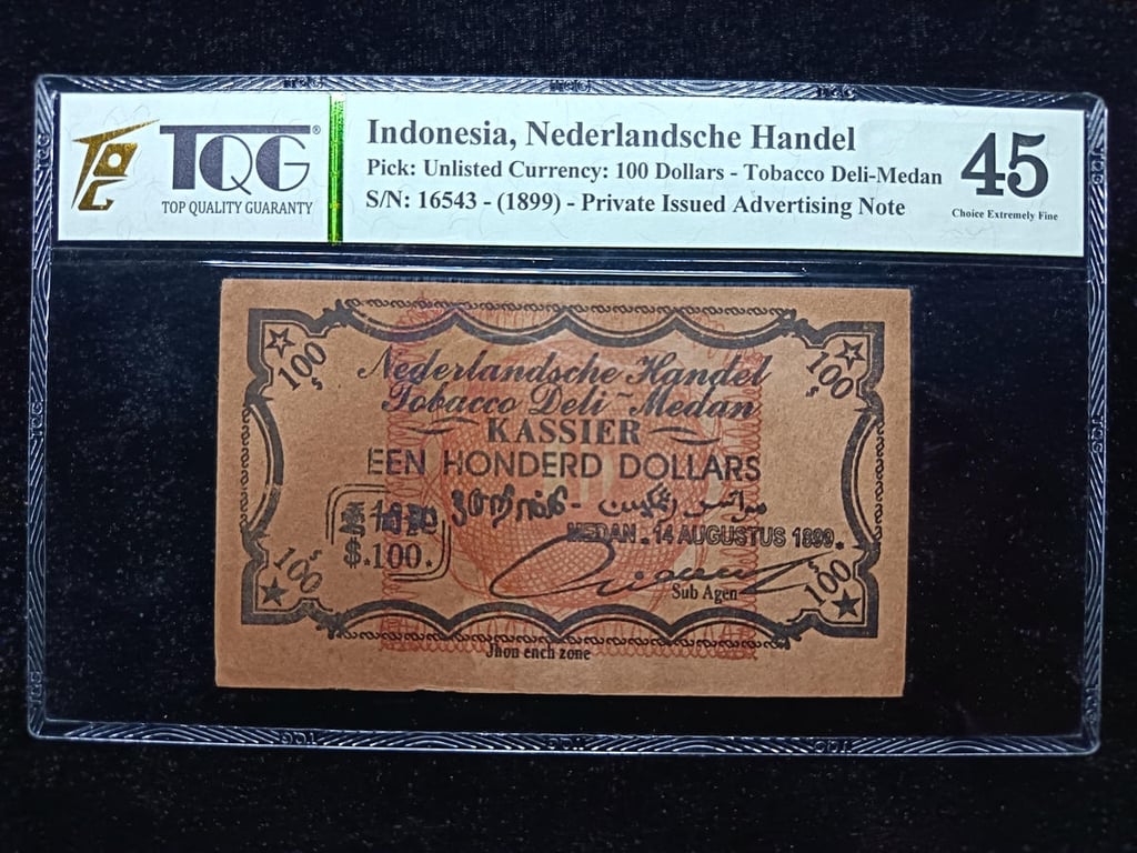 Indonesia，1899，100 Dollars，16543，TQG 45 ，1 Qty 