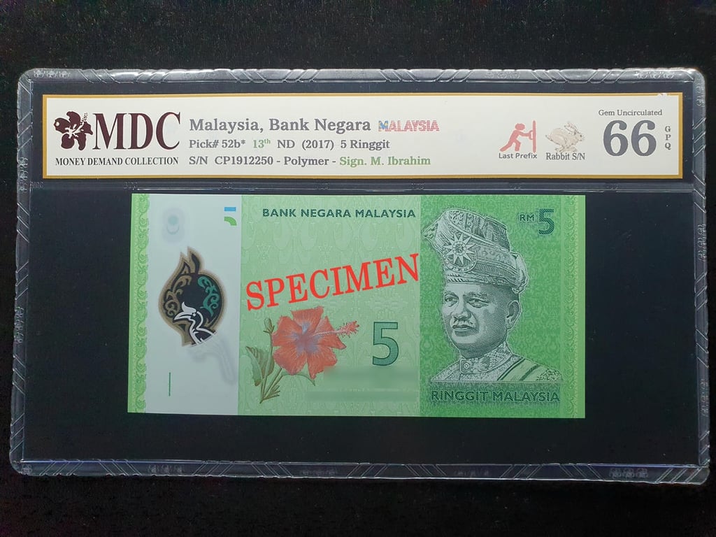 Malaysia，5 Ringgit，2017，CP1912250，Sign.M.Ibrahim，MDC 66GPQ，Last Prefix #CP's & Rabbit S/N #22's，1 Qty 