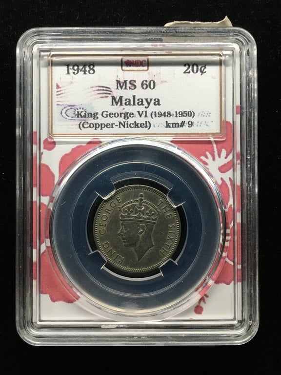 Malaya，1948，20 Cents，King George VI ( 1948 - 1950 )，MDC MS 60 ，1 Qty 
