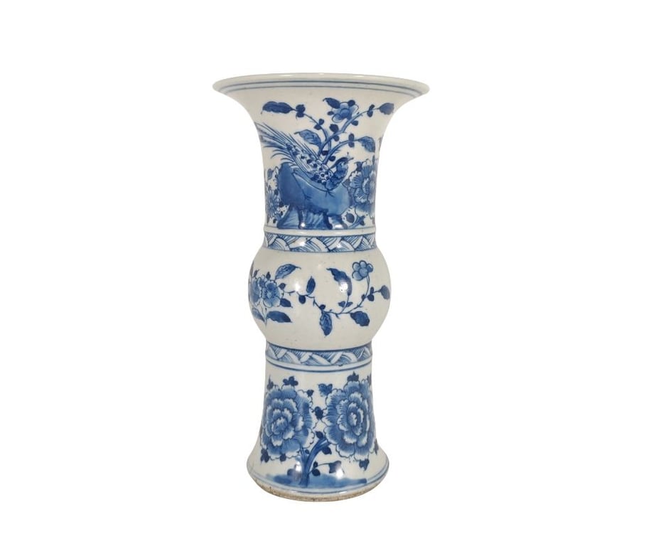 清康熙 青花雉鸡牡丹观音瓶 Qing Dynasty Kangxi Blue and White Pheasant Peony Vase