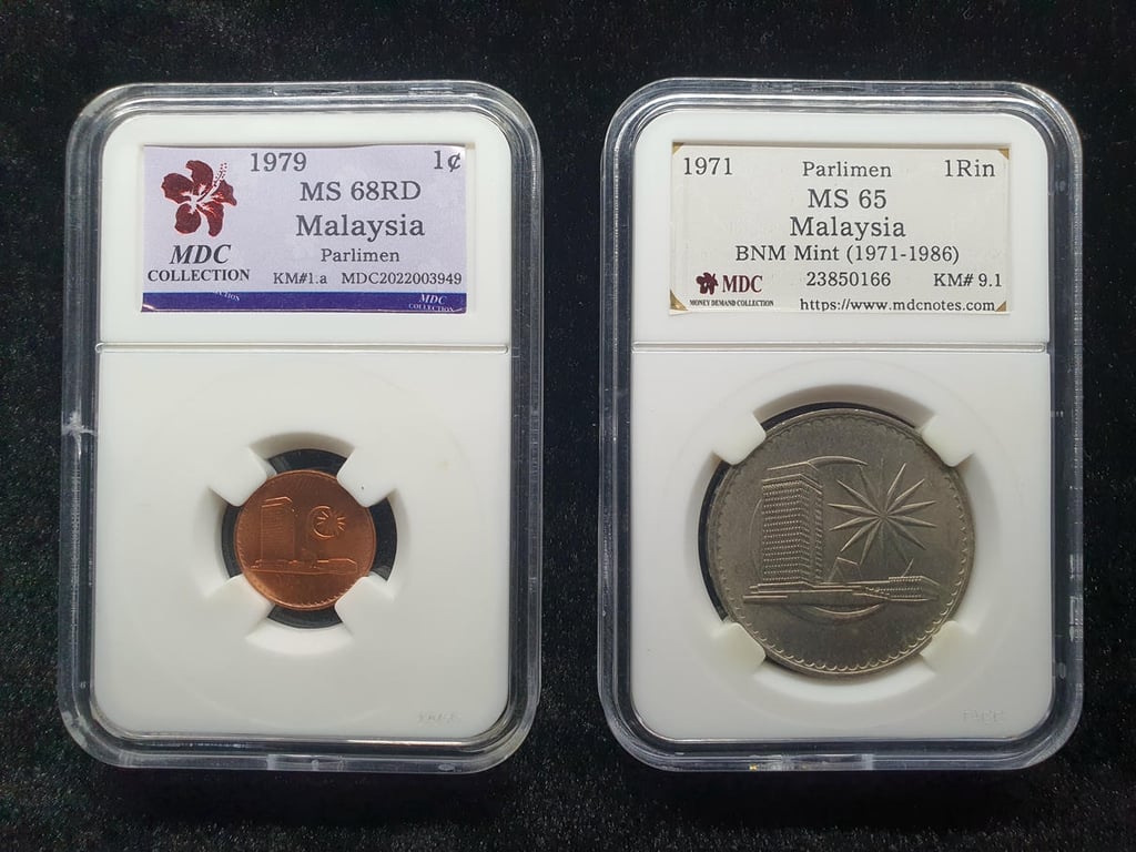 Malaysia，1971 & 1979，1 Ringgit & 1 Cent，MDC MS 65 & MS 68 RD，1 Qty 