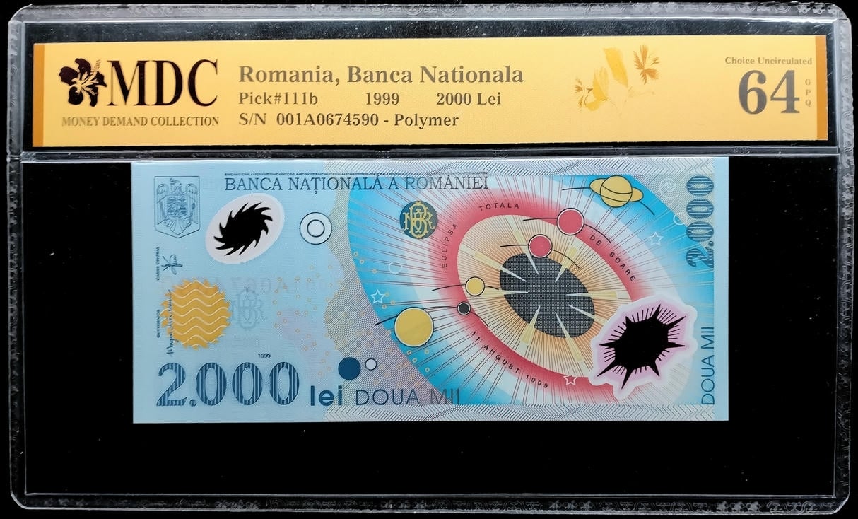 P#111b. Romania. 2000 Lei. 1999. 001A 0674590. MDC 64 GPQ