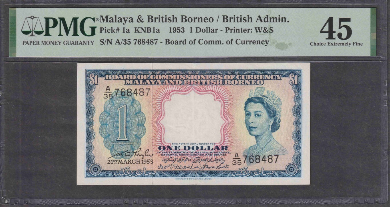 Malaya, 1953, 1 Dollar, A/35 768487, PMG 45
