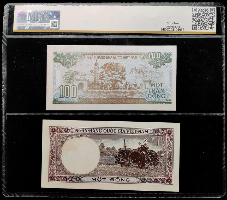 P#15a/105a. Viet Nam. 1 & 100 Dong. 1964 & 1991. D2 836866 & DL6869994. MDC 62
