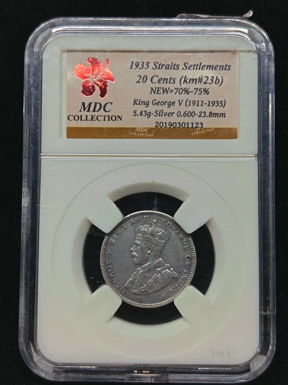Straits Settlements，1935，20 Cents，Silver 0.600 / 5.43g，MDC 70%-75% ，Qty 