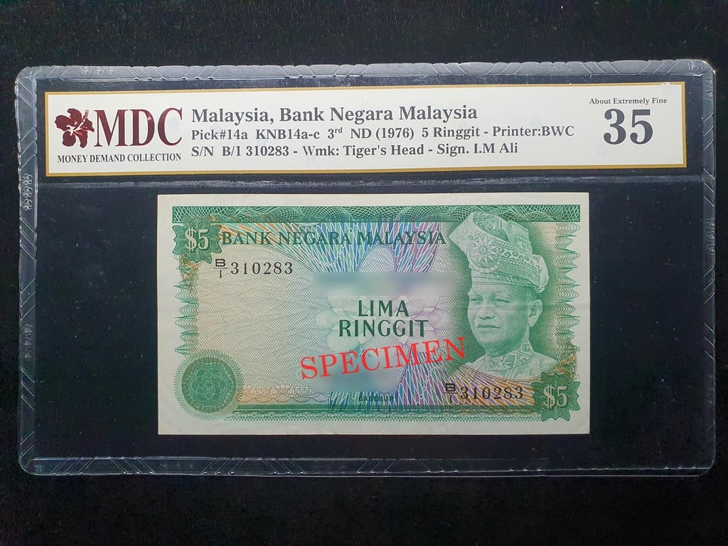 Malaysia，5 Ringgit，1976，B/1 310283，Sign.I.M Ali，MDC 35 ，Prefix #B/1's，1 Qty 