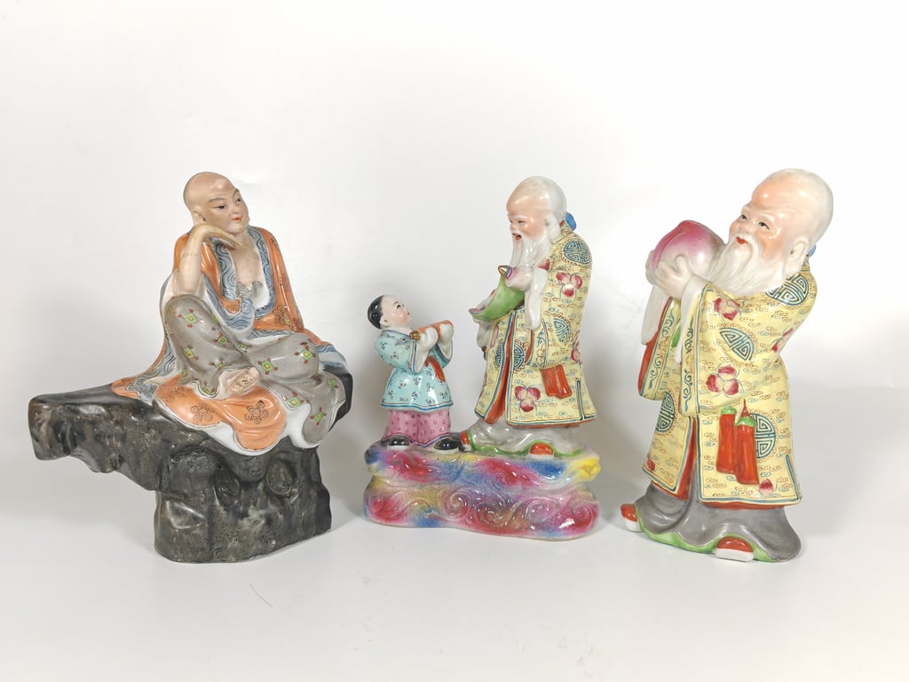 Vintage Luo Han and Shou Xin Gong Figurines, Qty-3
