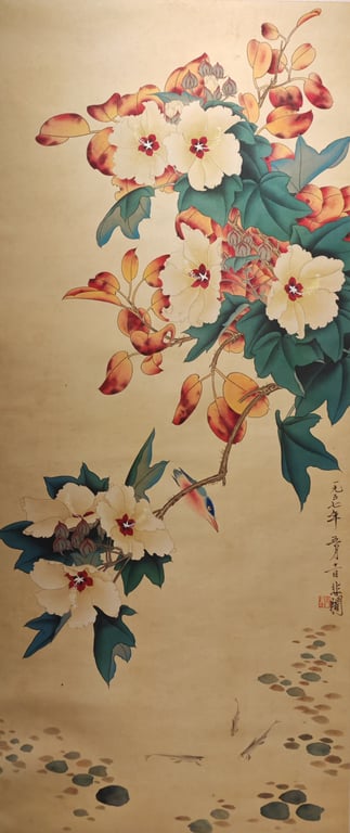 花鸟画 非闇  重彩  设色绢本  立轴, Qty-1