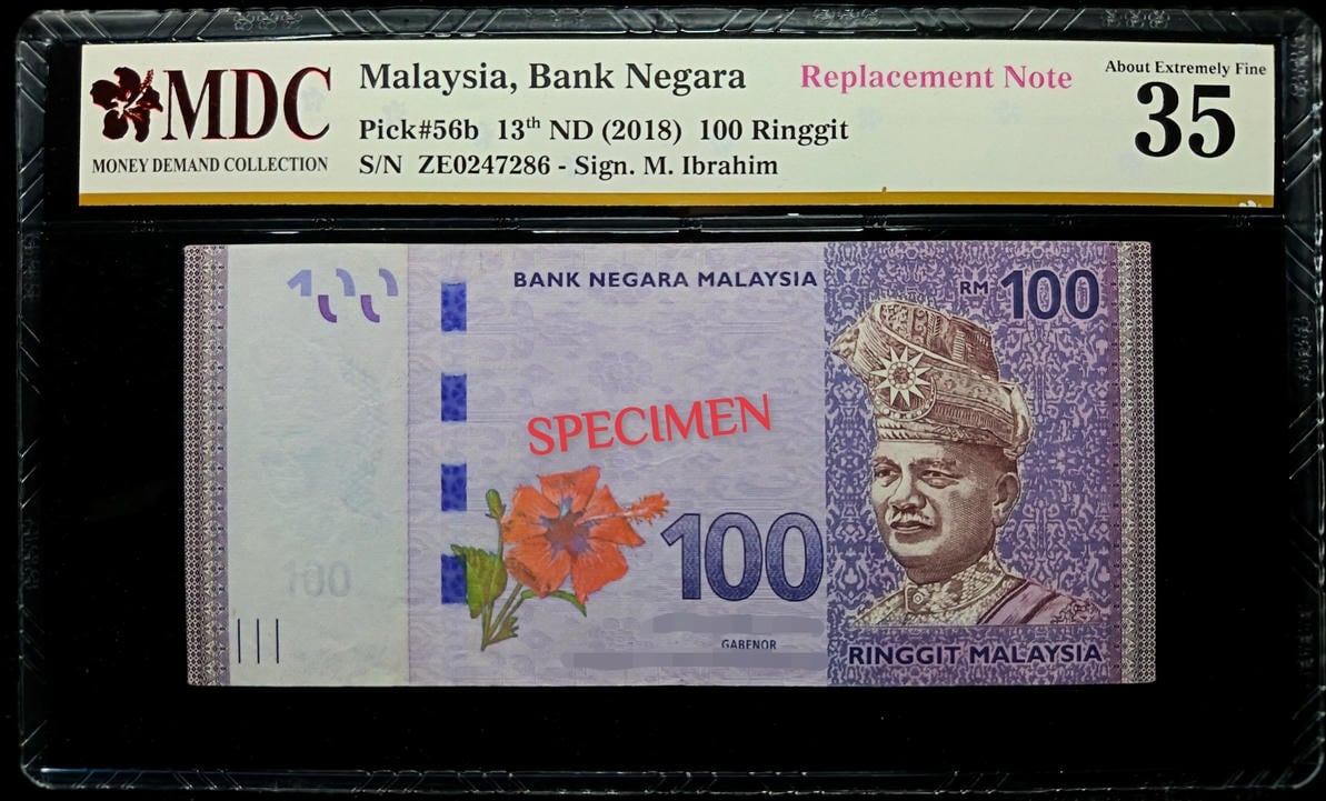 P#56b. Malaysia. 100 Ringgit. 13th Series 2018. ZE0247286. ( Replacement Note ). MDC 35