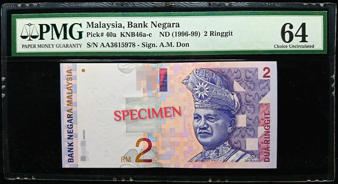 P#40a. Malaysia. 2 Ringgit. 8th Series 1996-99. AA3615978. ( First Prefix#AA's ). PMG 64