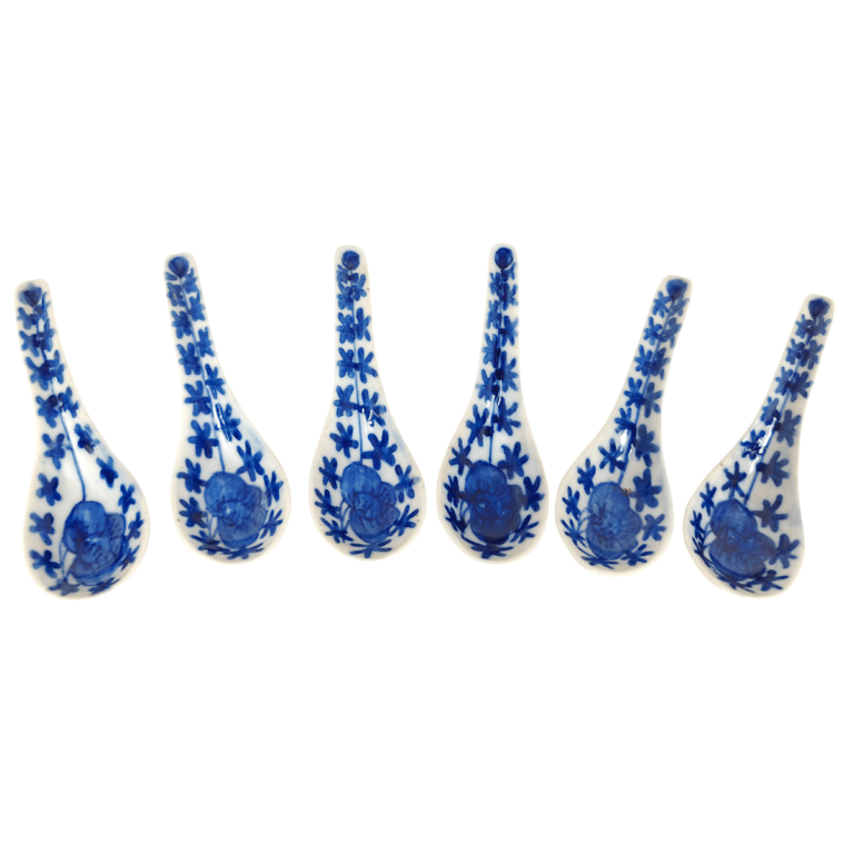 Late Qing Dynasty Blue and White Flower and Leafs Spoons 晚清 青花花卉叶子勺子, Qty - 6
