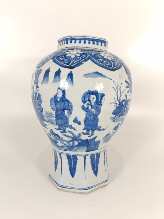 ⭐ 明晚期 青花人物大罐 Late Ming Dynasty Blue and White Figurative Large Jar, Qty-1