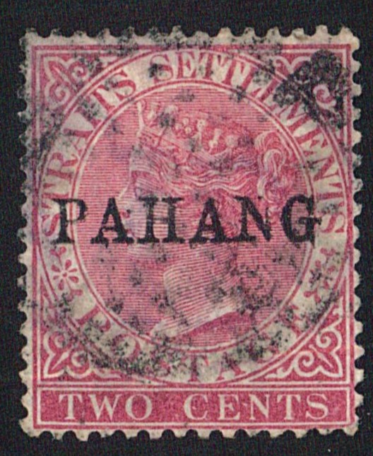 Pahang, 1889, Stamp, Used, Straits Settlements 2c pale rose overprinted PAHANG, Qty - 1