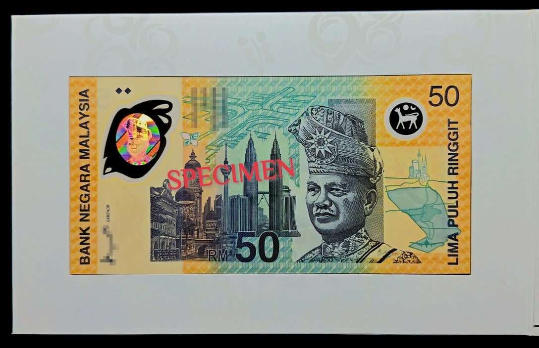 P#45. Malaysia. 50 Ringgit. 8th Series 1998. Kuala Lumpur'98 XVI Commonwealth Games (Sukan Komanwel 1998). Serial: KL/98 440212. AUNC - UNC. with Folder