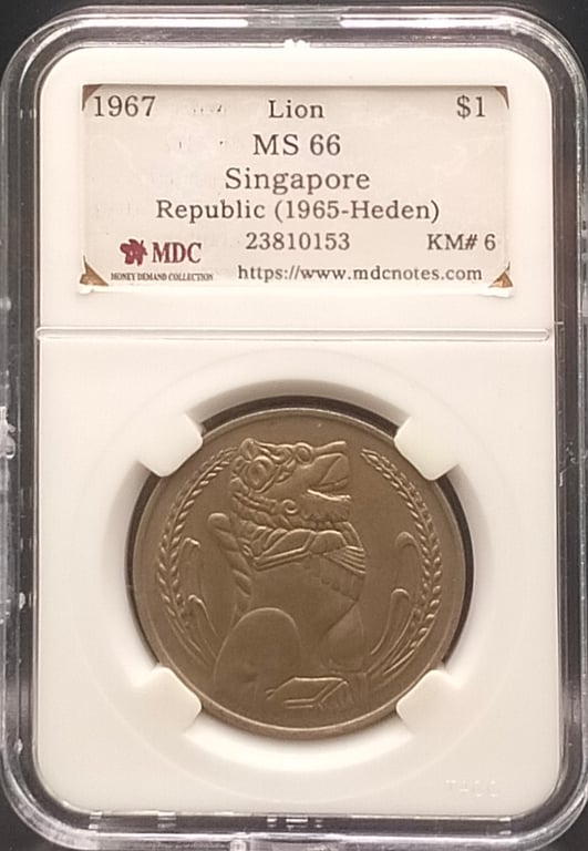 Singapore, 1967, 1 Dollar, MDC MS 66, Qty-1
