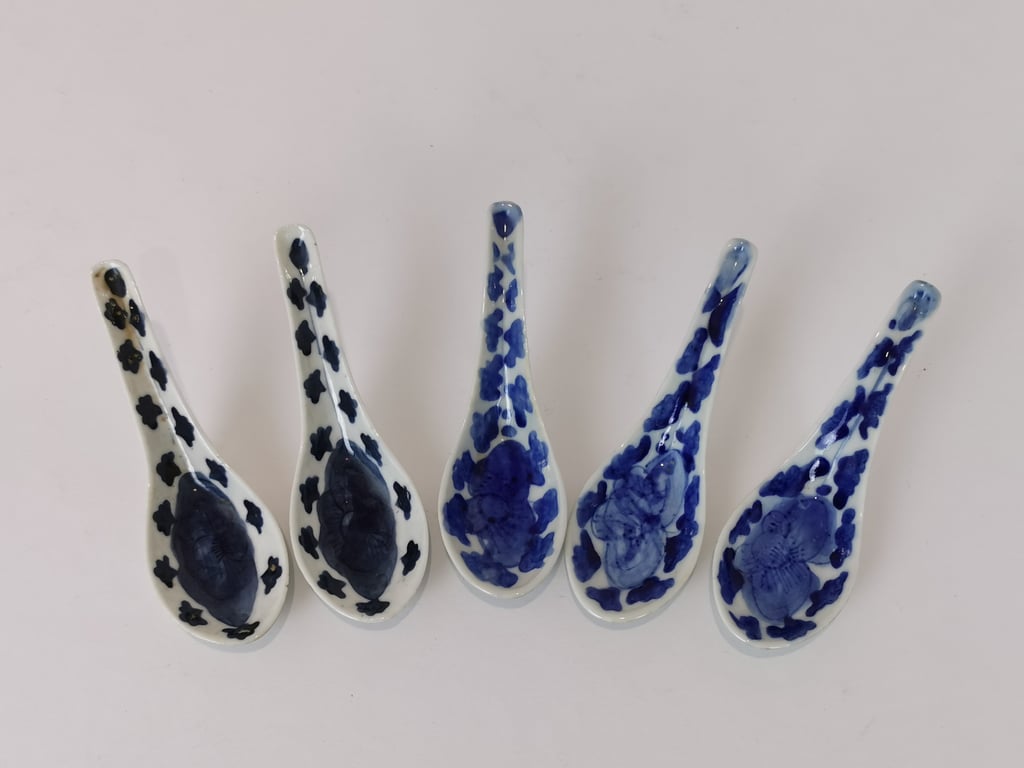 Blue and white spoon