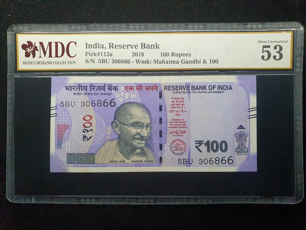 India，2018，100 Rupees，5BU 306866，MDC 53，1 Qty 