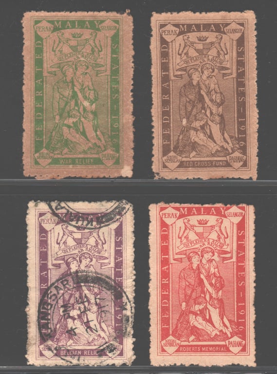 Fedrated Malay States, 1916, Mint/Used, FMS War Charity Labels in complete set