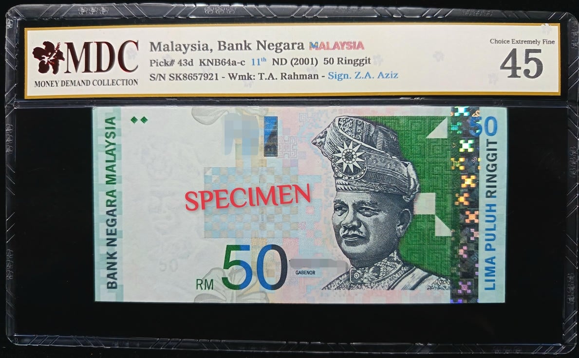 P#43d. Malaysia. 50 Ringgit. 11th Series 2001. SK8657921. MDC 40
