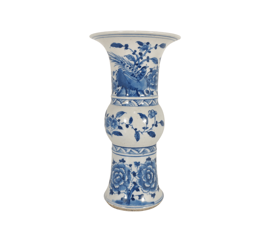 清康熙 青花雉鸡牡丹观音瓶 Qing Dynasty Kangxi Blue and White Pheasant Peony Vase, 1pcs