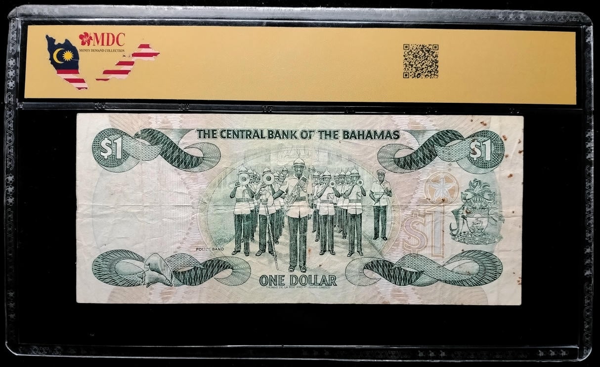 P#43b Bahamas. 1 Dollar. 1974. AA014132 "First Prefix AA". MDC 25