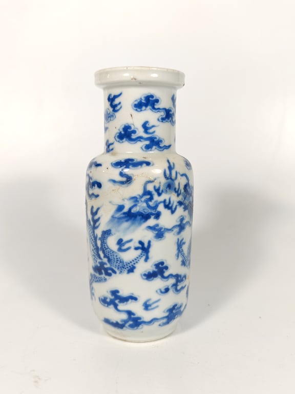 Vintage Blue and White Dragon Vase