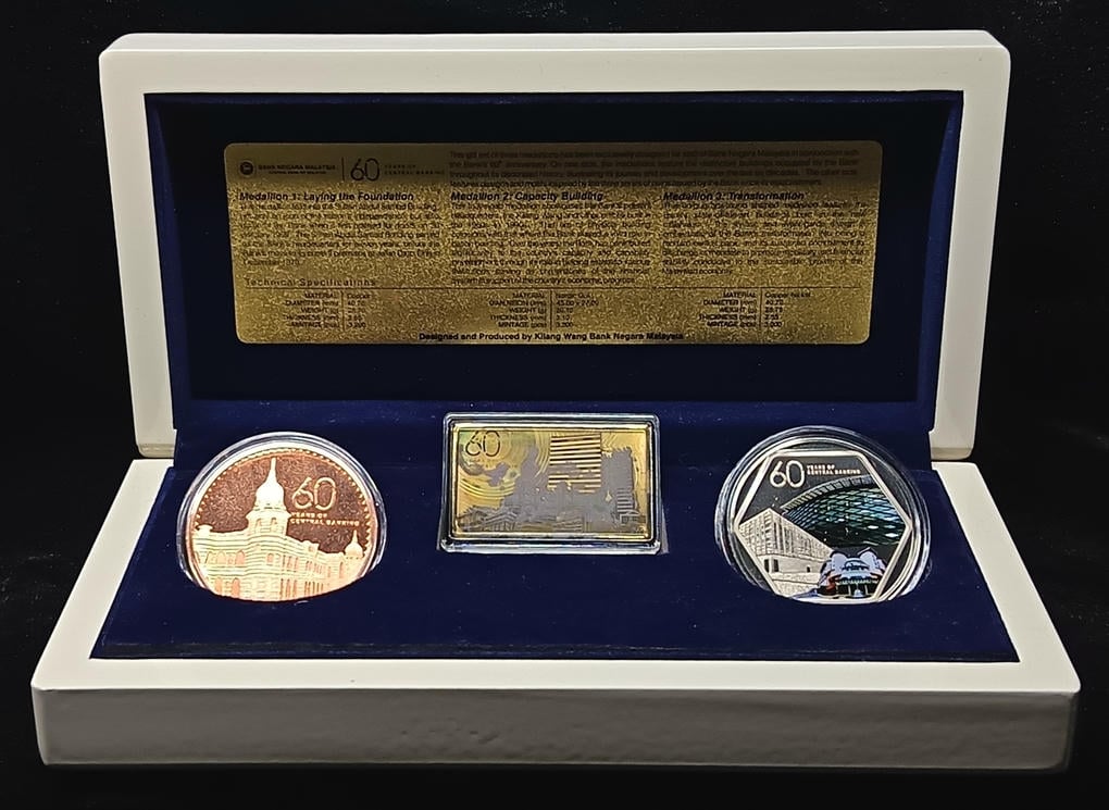 Malaysia，2019，60th Anniversary of Bank Negara, Copper/Nordic Gold/Copper Nickel，Proof set fo 3, AU - UNC
