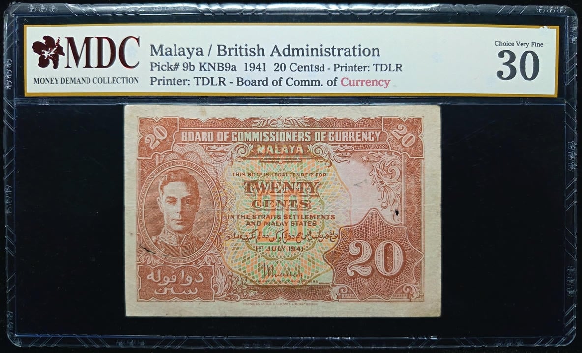 P#9b. Malaya. 20 Cents. 1941. MDC 30