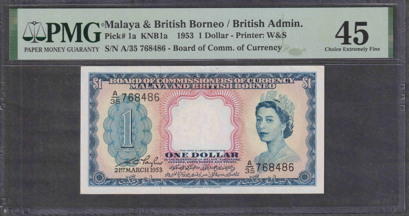 Malaya, 1953, 1 Dollar, A/35 768486, PMG 45