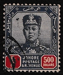 Johore, 1922, Stamp, Used, Top value $500 in used condition, Qty - 1