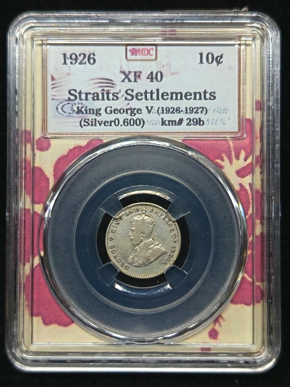 Straits Settlements，1926，10 Cents，Silver 0.600 - 2.71g，MDC XF 40