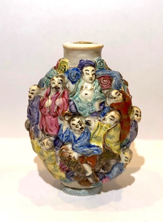 Antique Chinese "Eighteen Luohan" Snuff Bottle (without Cover)