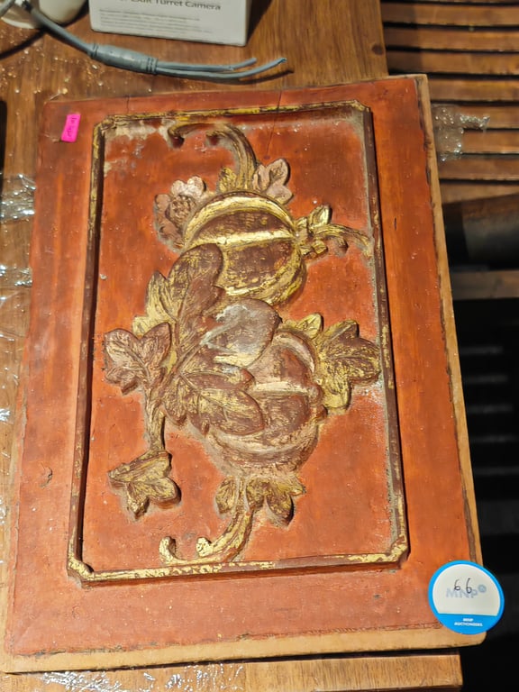 Vintage Wooden Panel featuring Carved and Gilt-Accented Motifs