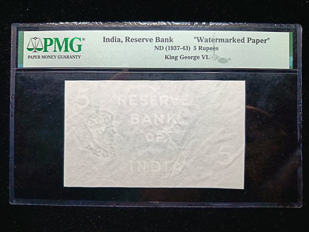 India，1937-43，5 Rupees，Watermarked Paper，PMG Graded，1 Qty 