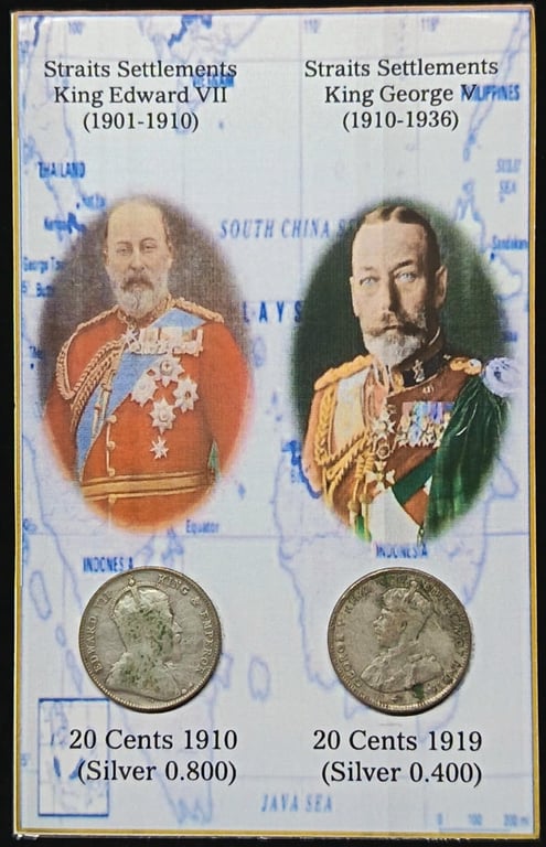 Straits Settlements. 20 Cents. 1919 & 1910. 2pcs Silver 0.600 - 5.43g & Silver 0.400 - 5.43g. VF - GVF