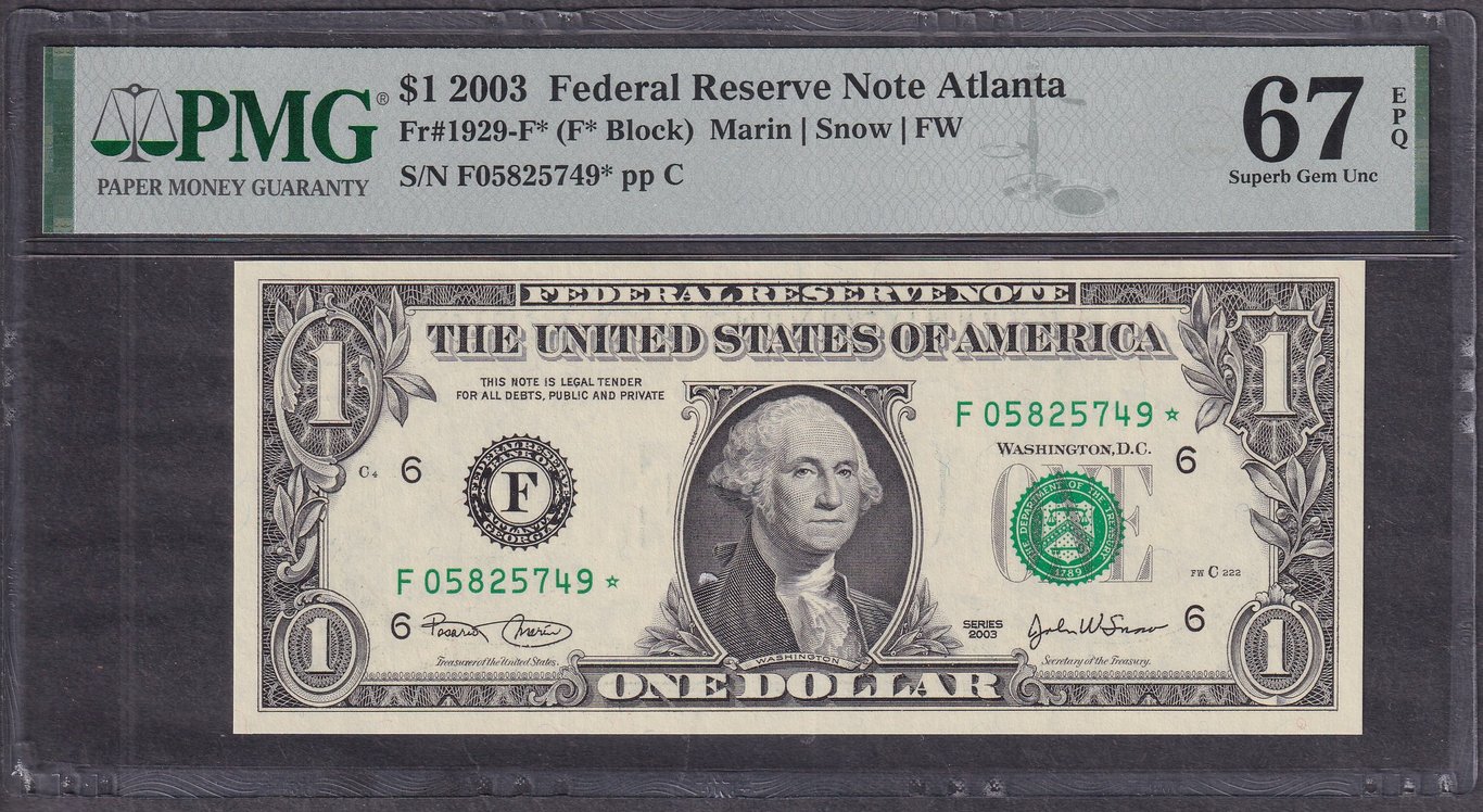 America, 2003, $1, F 05825749*, PMG 67 EPQ, Qty: -1