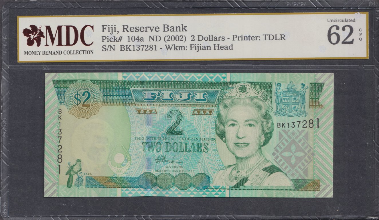 Fiji , 2002, 2 Dollars, BK137281, MDC 62 GPQ, Qty-1