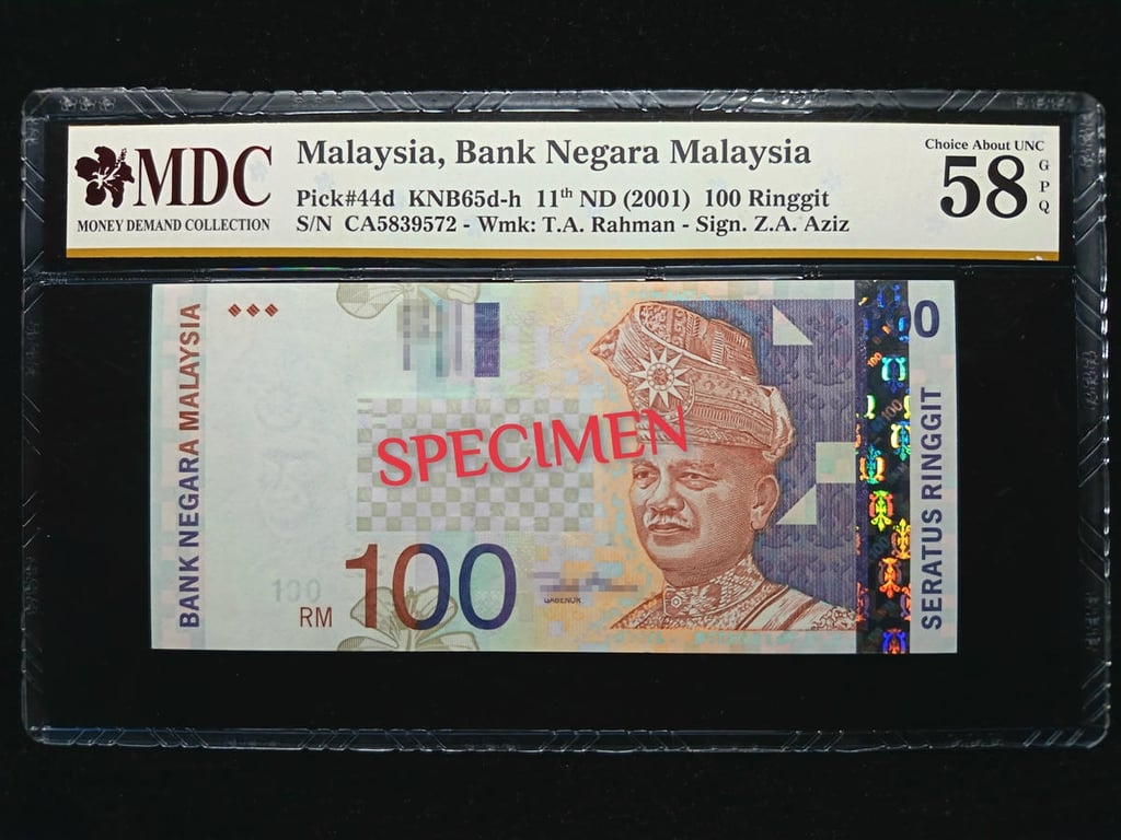 Malaysia，2001，100 Ringgit，CA5839572，MDC 58 GPQ，1 Qty 