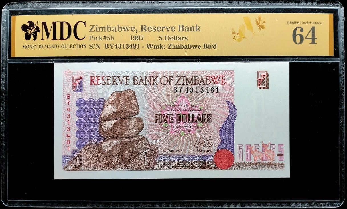 P#5b. Zimbabwe. 5 Dollars. 1997. BY4313481. MDC 64