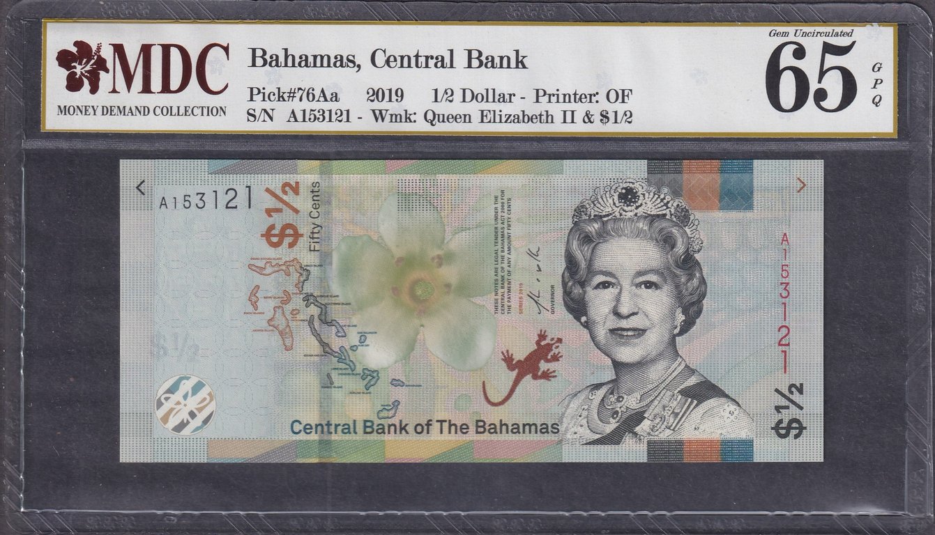 Bahamas, 2019, 1/2 Dollar, A153121, MDC 65 GPQ, Qty: -1