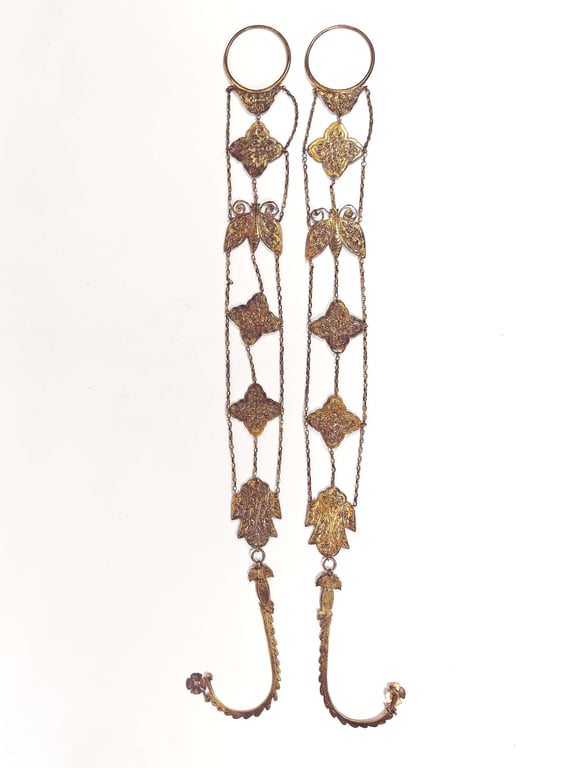 Qing Dynasty A Pair of Peranakan Silver-Gilt Wedding Bed Curtain Hooks, Qty - 2