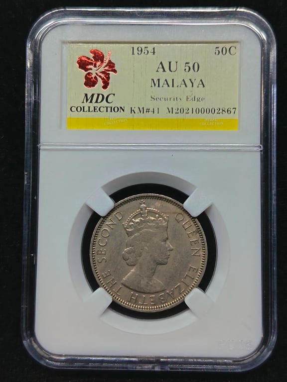 Malaya，1954，50 Cents，COIN，MDC AU50 ，Qty 