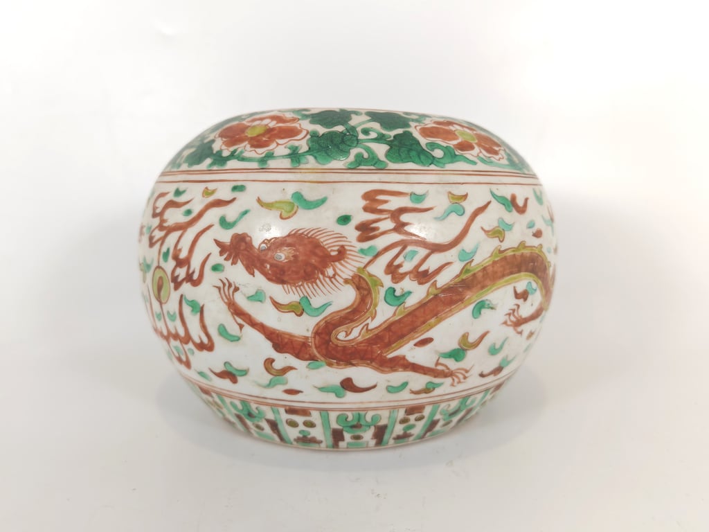 ⭐ 明晚期 五彩福建窑龙纹洗 Late Ming Dynasty Wucai Fujian Kiln Dragon Motif Basin, Qty-1