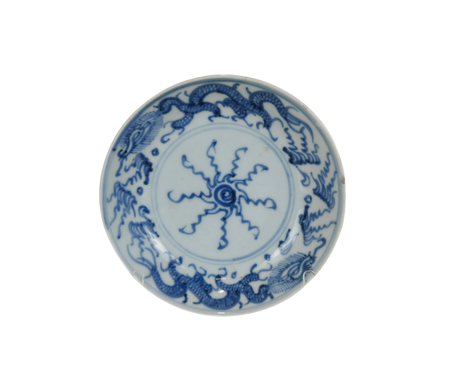 清康熙 德化青花龙纹洗 Qing Dynasty Kangxi Blue and White Dehua Dragon Plate, Qty-1
