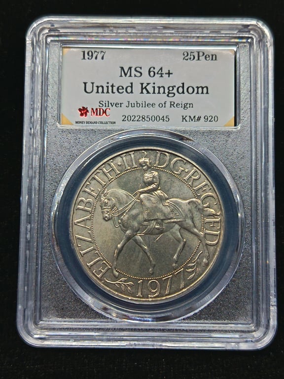 United Kingdom，1977，25 Pen，COIN，MDC MS64+，Silver Jubilee of Reign，Qty 1