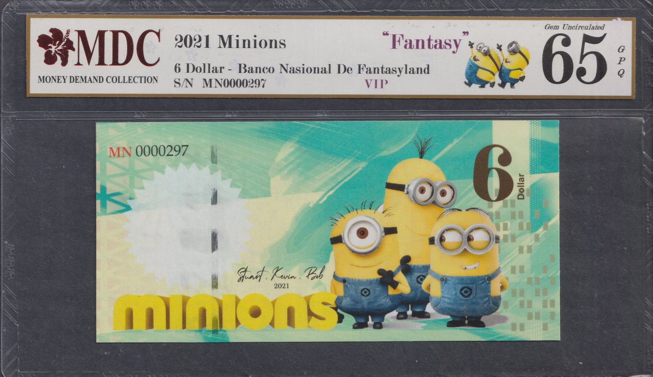 Banco Nasional De Fantasyland, 2021, 6 Dollar, MN0000297, Minions, MDC 65 GPQ, Qty-1