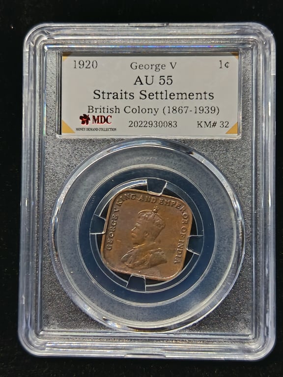 Straits Settlements，1920，1 Cent，Coin，MDC AU 55，Qty 1