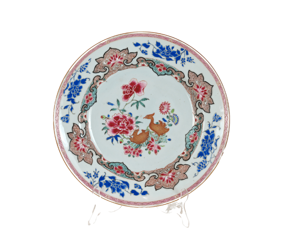 清乾隆 珐琅料彩花卉鸳鸯描金盘 (来源：佳士得） Qing Dynasty Qianlong Enamel Gold Plate With Flowers  And Mandarin Ducks (Provenance: Christie's), Qty-1
