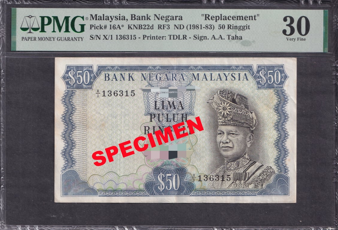 Malaysia, 4th Series, RM50, X/1 136315, PMG 30 Very Fine, Qty-1